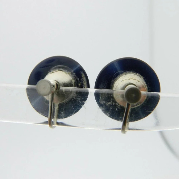 Silver Tone Blue Moonglow Thermoset Clear Earrings - Picture 5 of 5